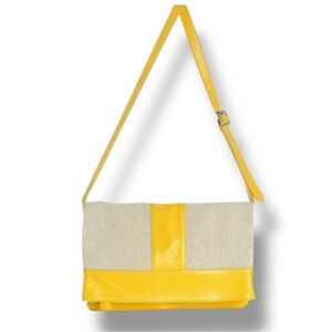 MODUS RIO Yellow Leather & Refined Linen Shoulder Bag /Oversized Clutch Neutral
